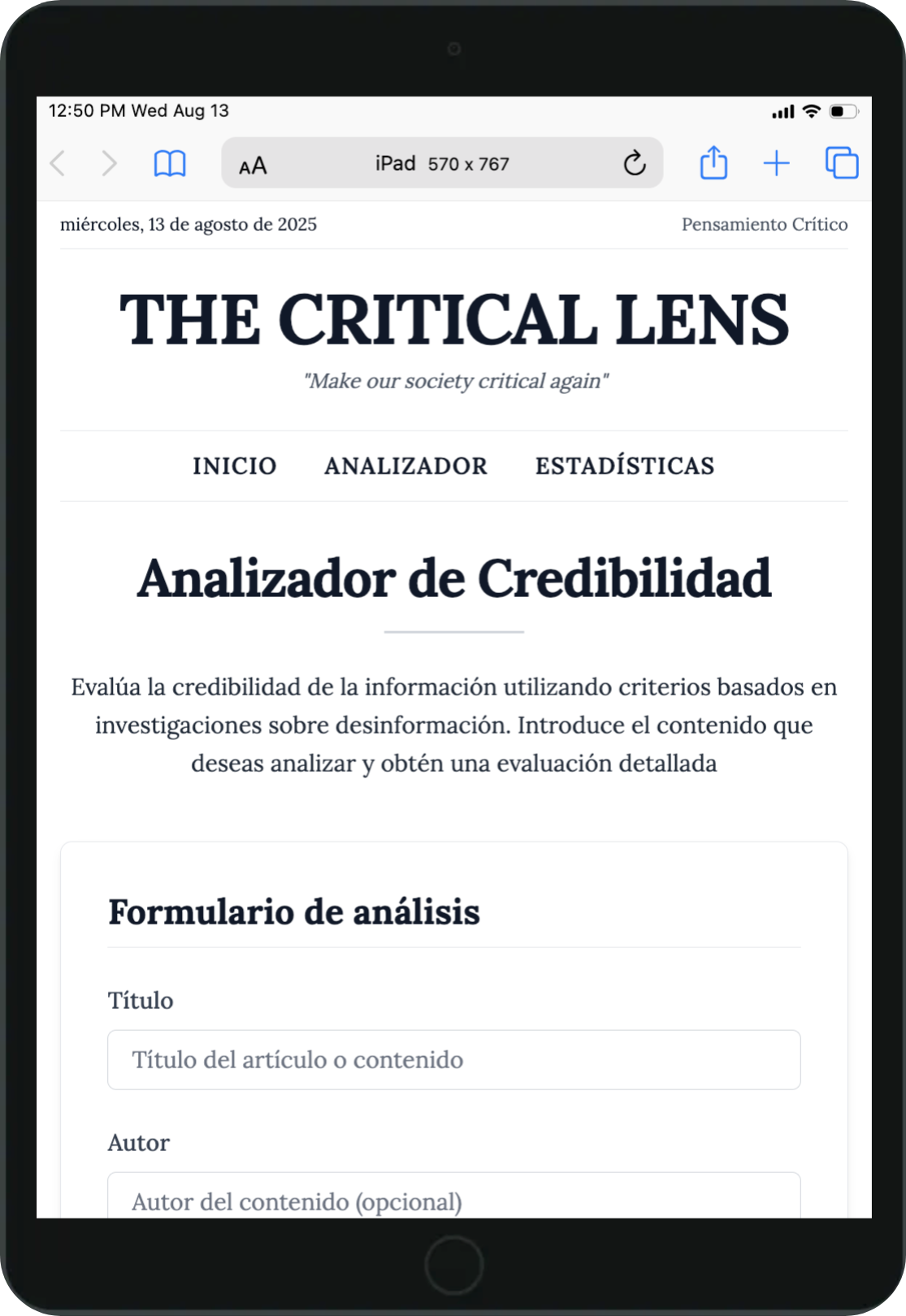 THE CRITICAL LENS - Vista Tablet